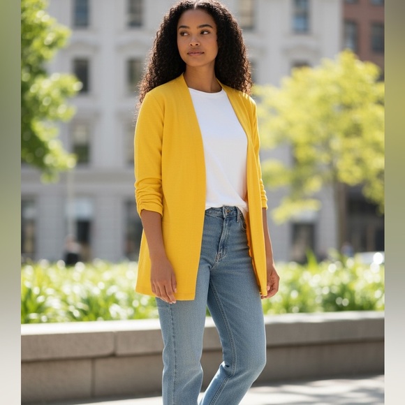 Worthington Jackets & Blazers - Vintage 80s Worthington Plus Size Yellow Long Sleeve Open Front Jacket - Size 18
